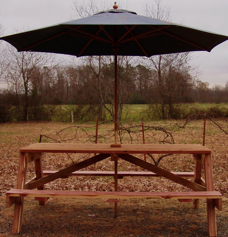 Red Cedar Picnic Table With Umbrella, Outdoor Picnic Table With Umbrella Hole